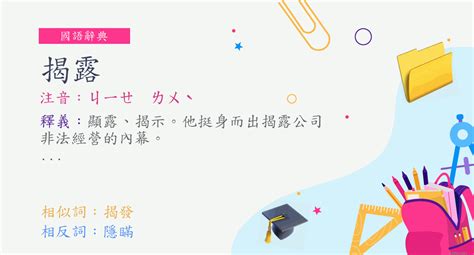 揭開意思|詞:揭開 (注音:ㄐㄧㄝ ㄎㄞ) 